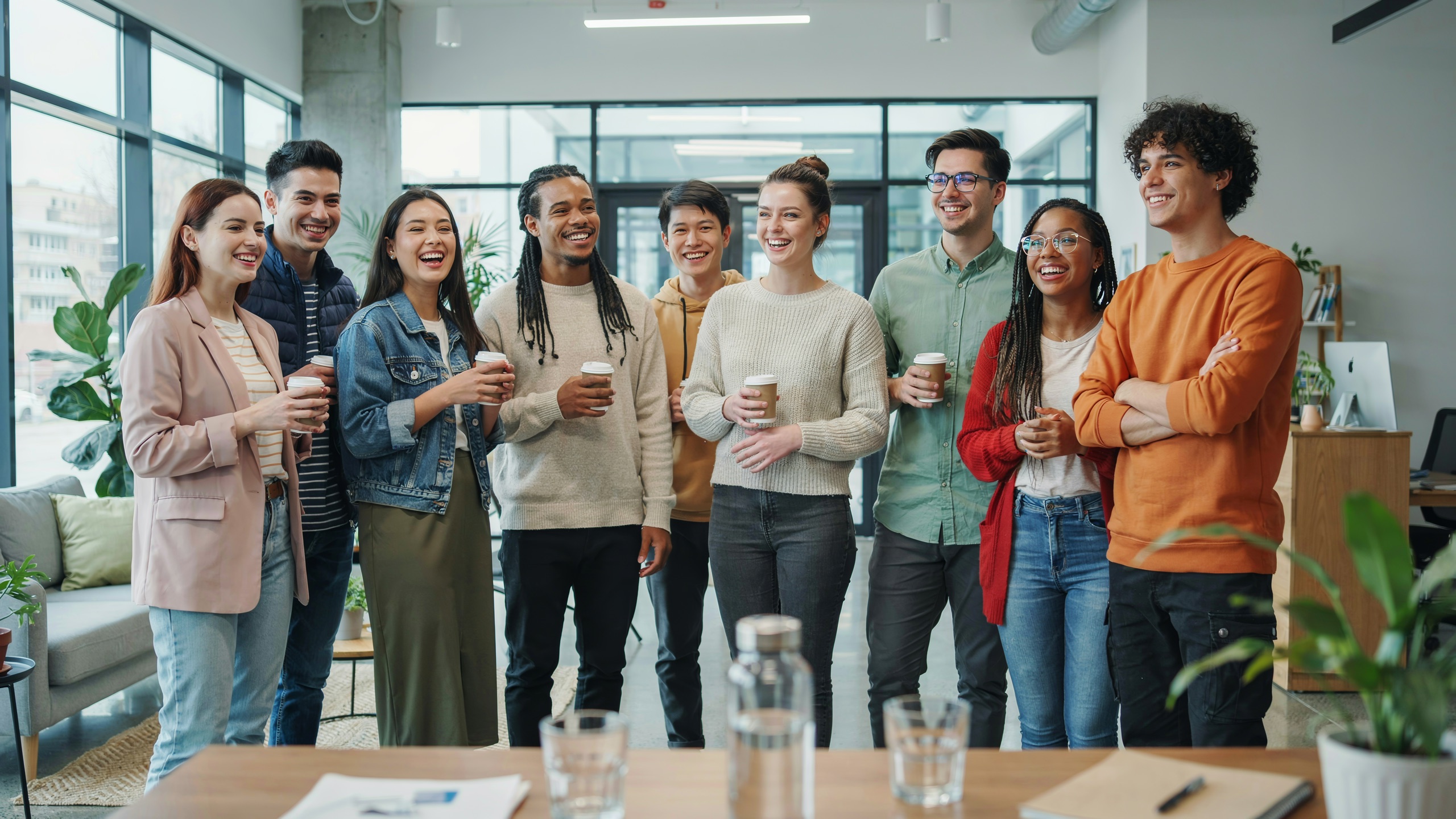 A crowd of young Generation Z laughing together
