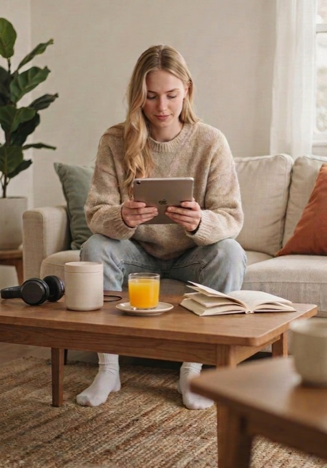 Someone reading their own FirstJobz Portal at home